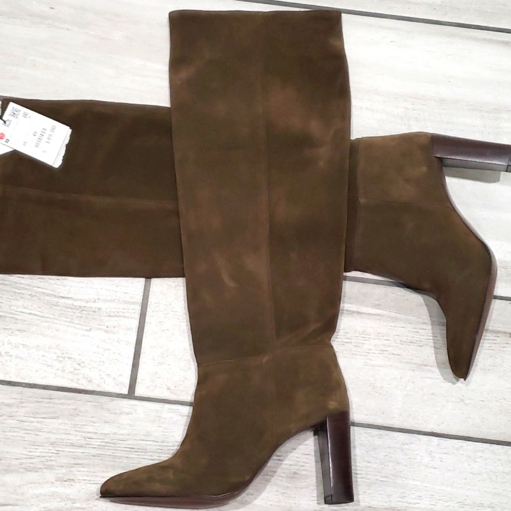 Zara Brown Suede heeled boots size 8